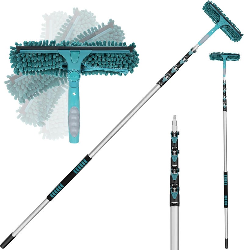 TelesPro 30 Feet High Reach Window Squeegee with 6-24 Ft Extension Pole, Window Cleaner Tool with 5-Stage Telescoping Pole, Window Cleaning Kit with Rotatable Head (2 Squeegee & 2 Microfibre Cloths) - Image 1